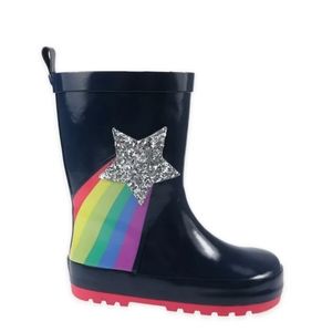 NEW Wonder Nation Girl's Navy Blue Glitter Star Rainbow Fashion Rain Boots